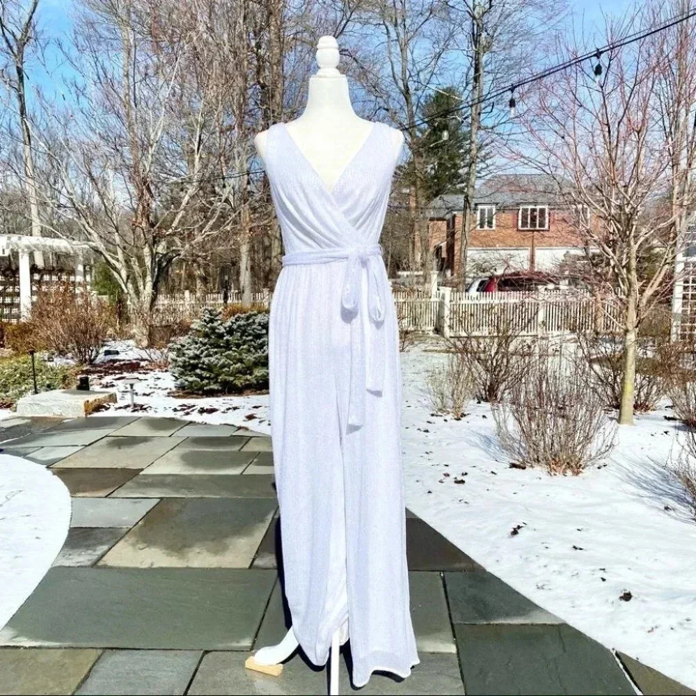 NWT Sachin and Babi Somers Sequin White Wedding Jumpsuit Wide Leg